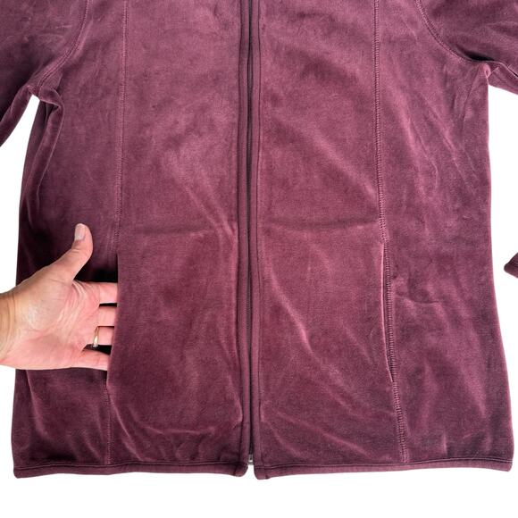 Vtg Y2K Velour Track Jogging Jacket Women's Med Burgundy 90s Full Zip Activewear - Picture 5 of 12